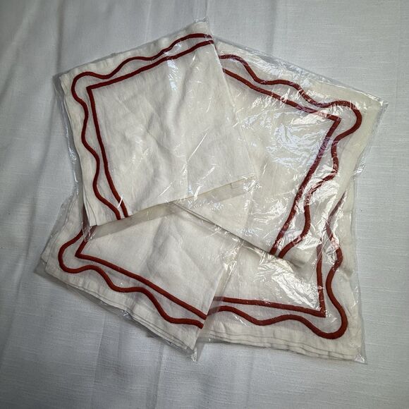 Misette ColorBlock Embroidered Linen Napkin Set Of 4 In Rust 20”x20” New - Picture 5 of 7